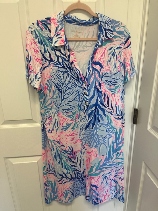 Lilly Pulitzer Dresses & Skirts - Lilly Pulitzer Multicolor Seaweed-Print Polo Dress in Blue, Pink & Aqua